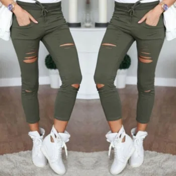 Military Army Green Skinny Ripped Holes Jeans Women High Waist Stretch Denim Pencil Pants Shredded Leggings Trousers 
Military Army Green Skinny Ripped Holes Jeans Women High Waist Stretch Denim Pencil Pants Shredded Leggings Trousers
