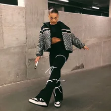 Solid Color Slim Fit High Waist Trousers for Spring Autumn Cool Hip Hop Shiny in The Night Women Bandage Flared Long Pants
Solid Color Slim Fit High Waist Trousers for Spring Autumn Cool Hip Hop Shiny in The Night Women Bandage Flared Long Pants