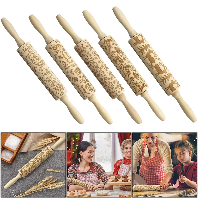 Scandinavian Style Embossed Christmas Rolling Pin Scandinavian Style Embossed Christmas Rolling Pin
