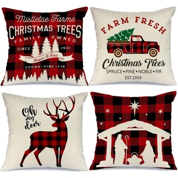 

Farmhouse Christmas Pillow Covers for Christmas Decor Buffalo Check Red Truck Throw Pillows