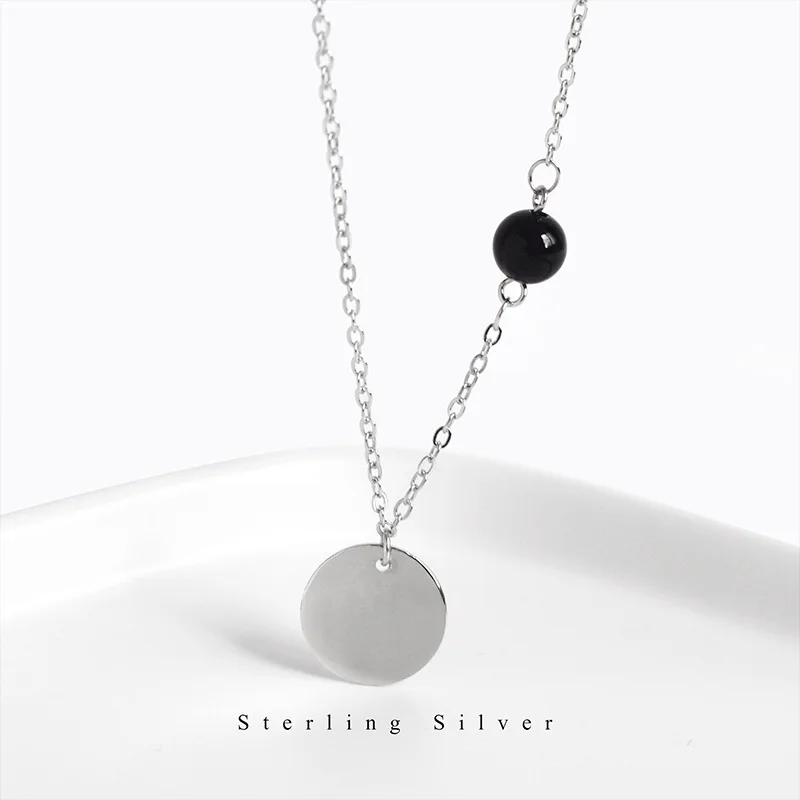S925 Fine Silver Black Agate round Plate Necklace INS Simple Women's Lettering Wafer Choker Trend Fashion Parts
S925 Fine Silver Black Agate round Plate Necklace INS Simple Women's Lettering Wafer Choker Trend Fashion Parts