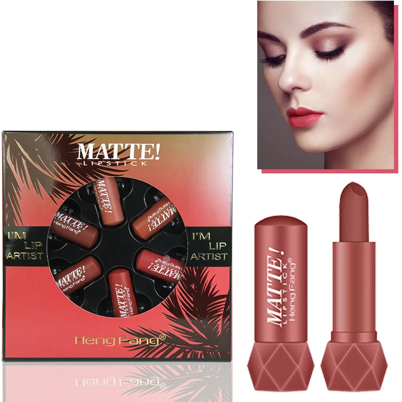 

Women Matte Long-lasting Lipstick Set Waterproof Nude Batom Lip Kit With Mirror Lips Makeup Beauty Gift Box Packing