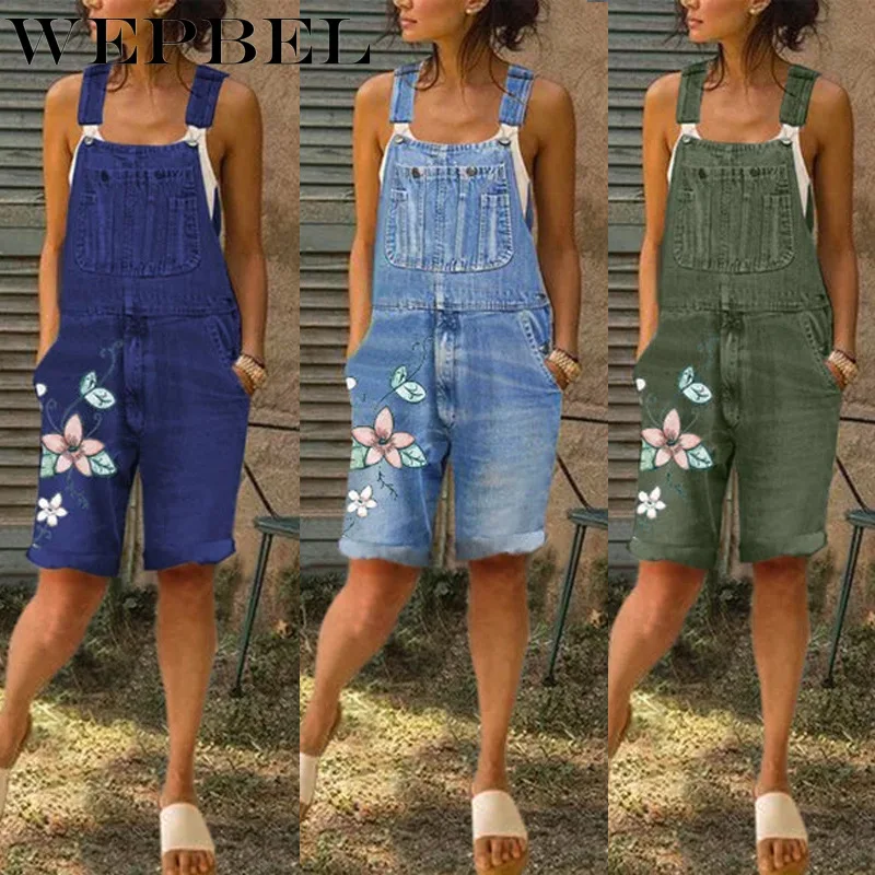 WEPBEL Denim Playsuits Women's Casual Pocket Straight Strap Playsuits Summer Flower Embroidery Stitching Denim Playsuits
WEPBEL Denim Playsuits Women's Casual Pocket Straight Strap Playsuits Summer Flower Embroidery Stitching Denim Playsuits