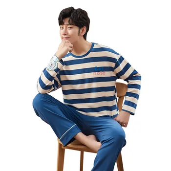 New Casual Striped Cartoon Pajamas For Men Pure Cotton Sleepwear Plus Size Loose Home Men's Clothing Pajamas With Pants 2Pcs/Set
New Casual Striped Cartoon Pajamas For Men Pure Cotton Sleepwear Plus Size Loose Home Men's Clothing Pajamas With Pants 2Pcs/Set