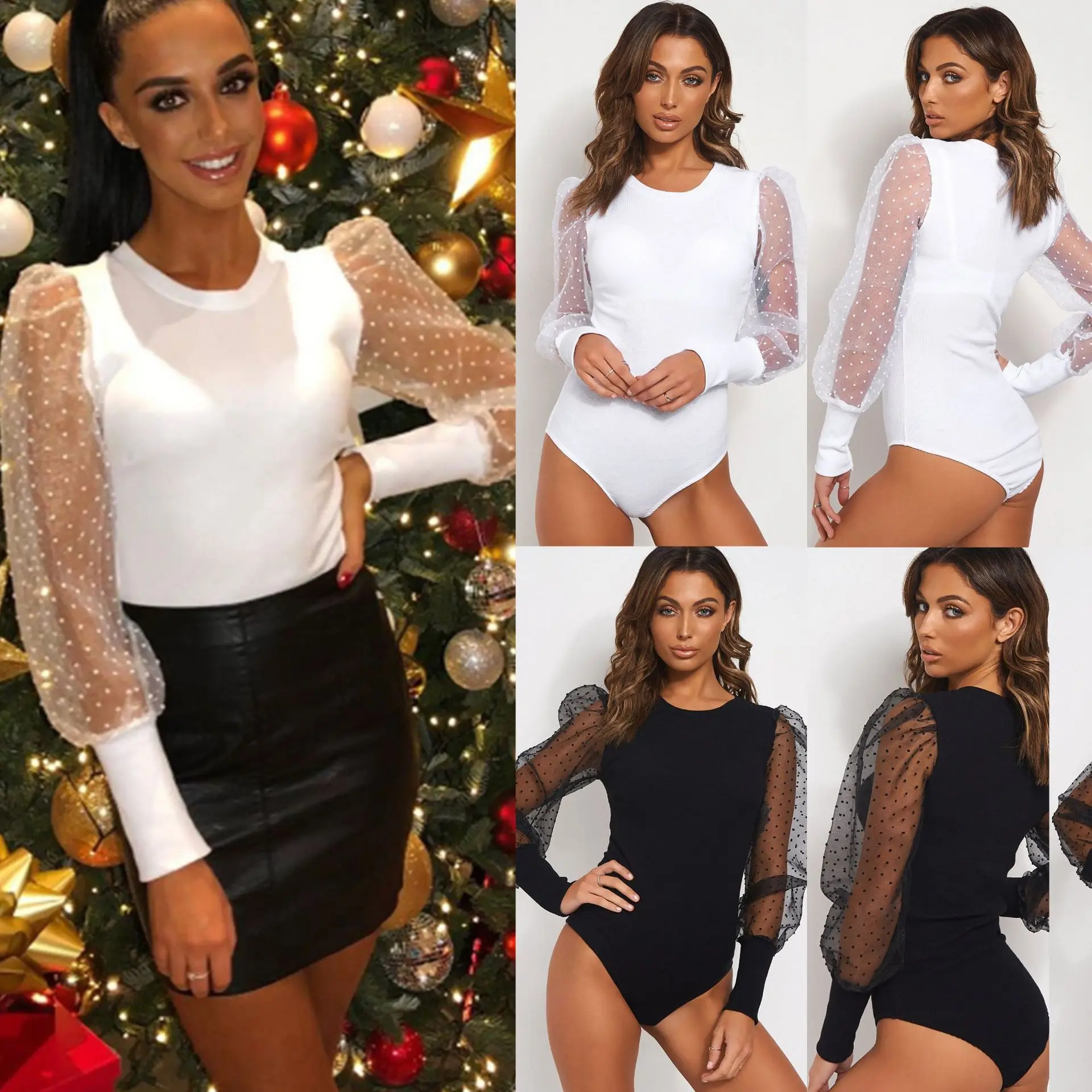 Sexy Women Bodysuit Long Sleeve Skinny Women Overalls Sexy Mesh See Through Polka Dot Puff Sleeve Women Bodysuit
Sexy Women Bodysuit Long Sleeve Skinny Women Overalls Sexy Mesh See Through Polka Dot Puff Sleeve Women Bodysuit