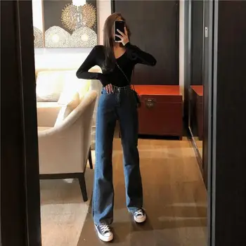 2019 Leisure Women Loose Blue Pockets Wide Leg Jeans Full Length High Waist Jeans Casual Zipper Straight Pants 
2019 Leisure Women Loose Blue Pockets Wide Leg Jeans Full Length High Waist Jeans Casual Zipper Straight Pants