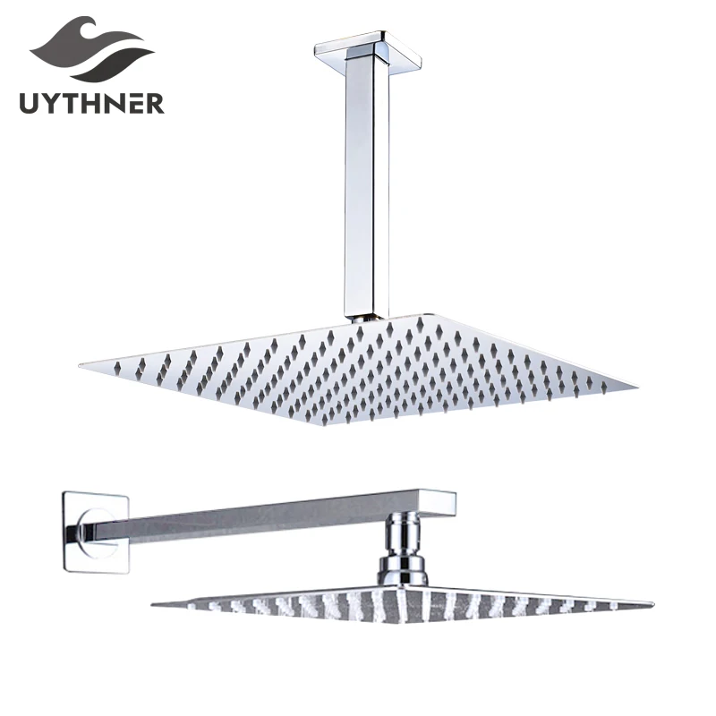 

Chrome Polish 8"/10"/12" Square Rainfall Shower head Bathroom Ultrathin Rain Shower Head with Shower Arm Faucet Accessories