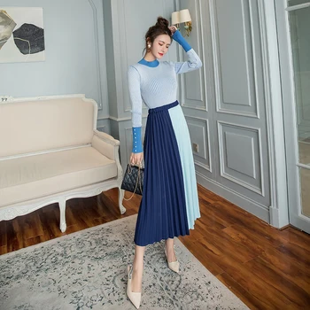 Autumn Winter OL Two Piece Set Women Elegant Sweater Pullover Tops + Pleated Patchwork Midi Skirt 2 Piece Set Women Sweater Suit
Autumn Winter OL Two Piece Set Women Elegant Sweater Pullover Tops + Pleated Patchwork Midi Skirt 2 Piece Set Women Sweater Suit