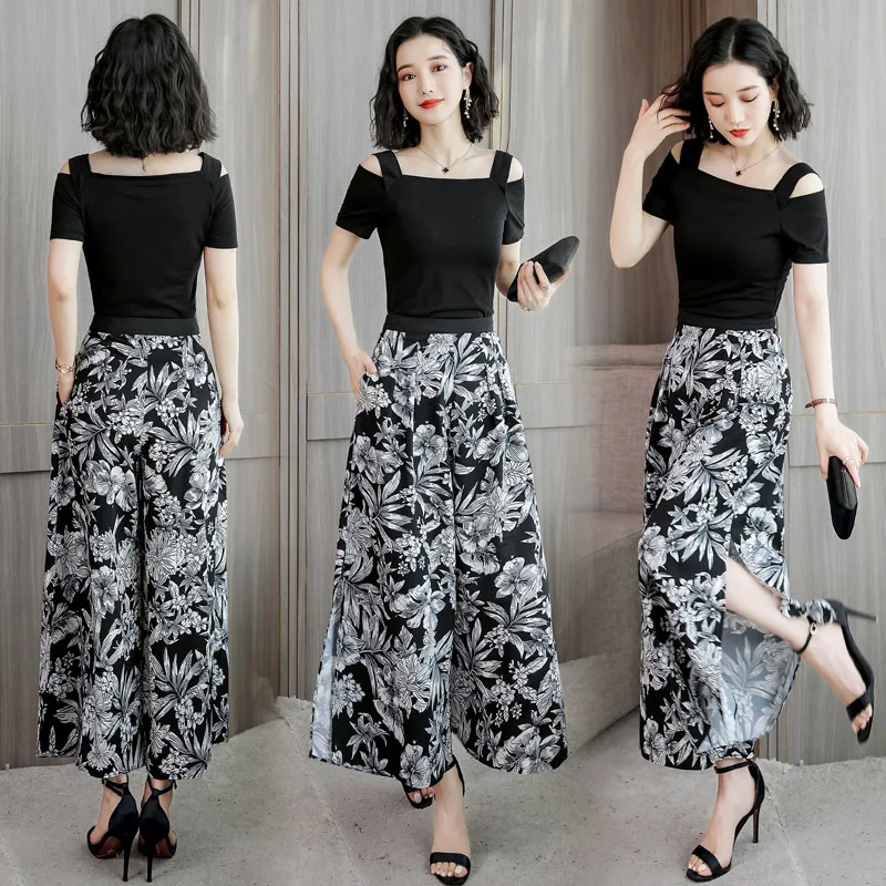 WOMEN'S Suit Summer Loose Pants Two-Piece Chiffon High-waisted Wide Leg Pants Slit Culottes Fashion 2019
WOMEN'S Suit Summer Loose Pants Two-Piece Chiffon High-waisted Wide Leg Pants Slit Culottes Fashion 2019
