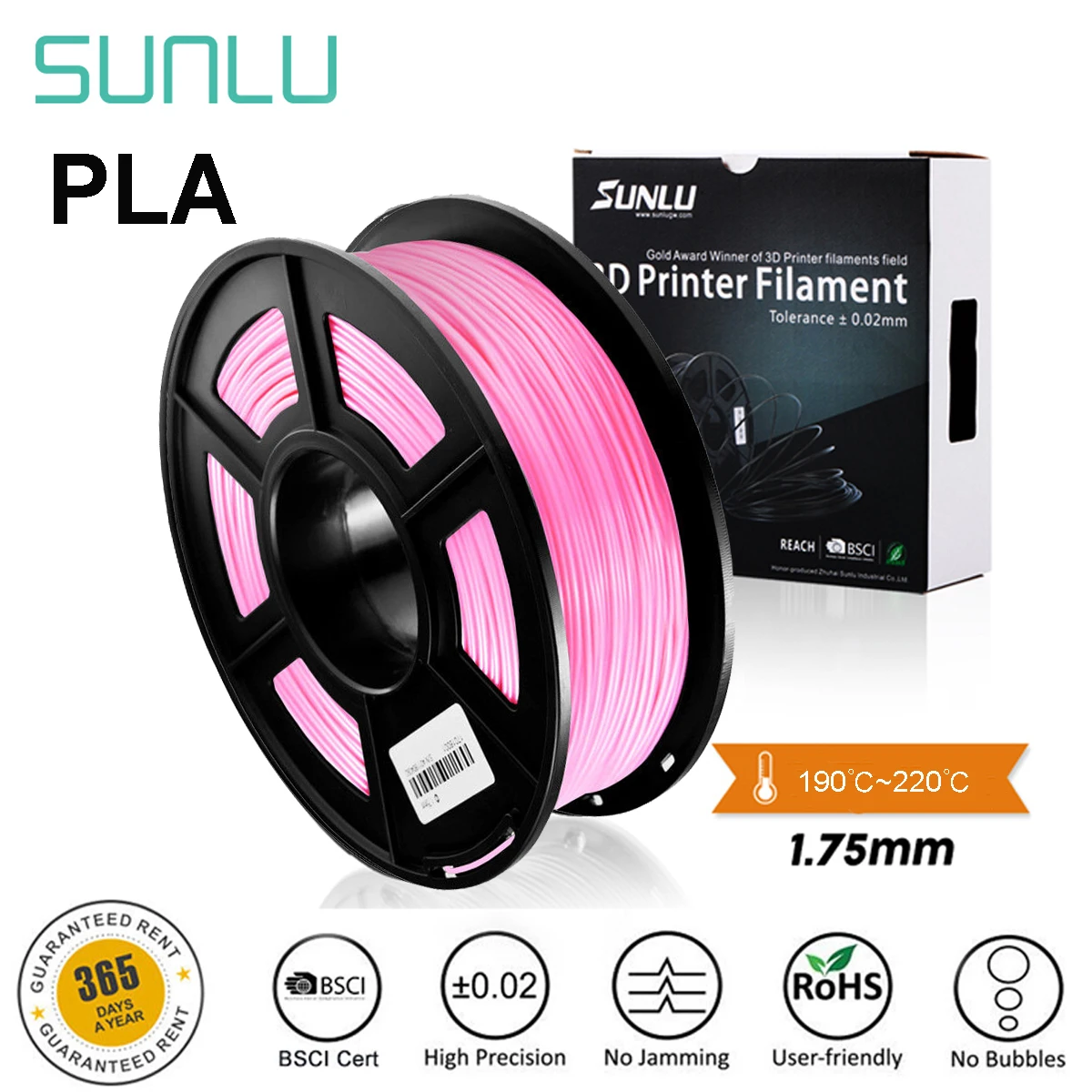 SUNLU PLA 3D Printer Filament 1.75mm plastic 1kg for 3d printing PLA Pink full color
SUNLU PLA 3D Printer Filament 1.75mm plastic 1kg for 3d printing PLA Pink full color