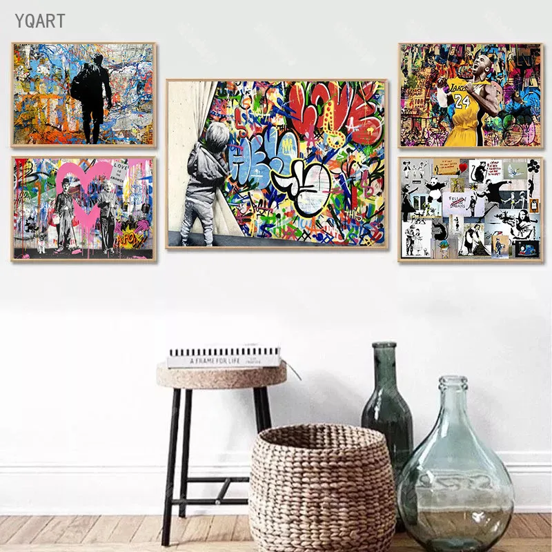 

Modern Graffiti Artwork Abstract Paintings Pictures Pop Street Art Canvas Posters Wall Art Cuadros for Home Living Room Decor