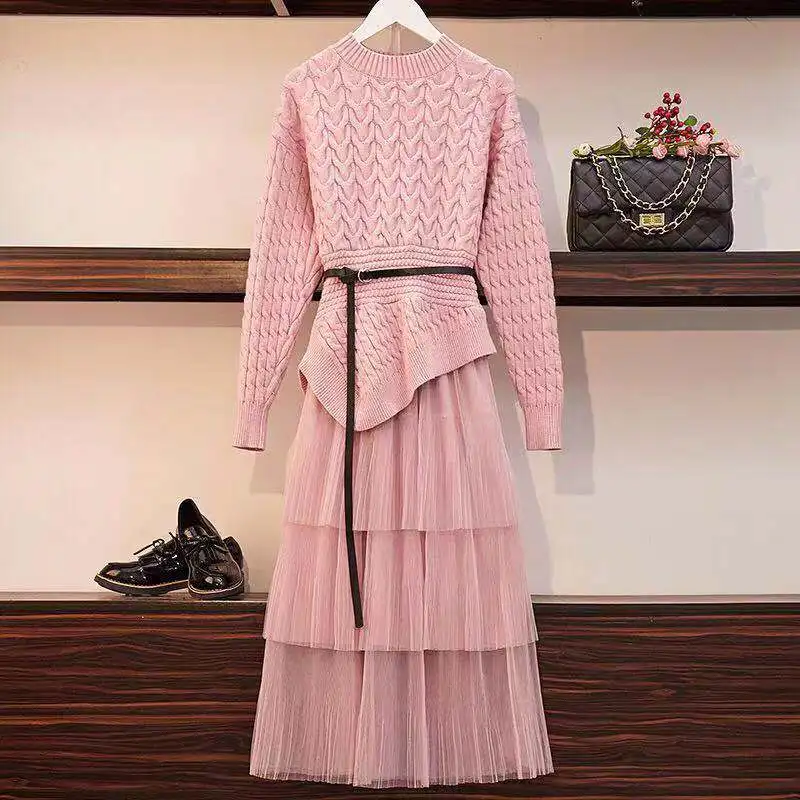 2019 Spring New Fashion Pink 2 Piece Set Women Knitted Irregularity Pullover Sweater Top+High Waist Mesh Layers Cake Skirt Suits
2019 Spring New Fashion Pink 2 Piece Set Women Knitted Irregularity Pullover Sweater Top+High Waist Mesh Layers Cake Skirt Suits