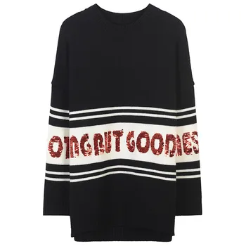 2020 Women Sweater Loose Sequins Beading Letter Knitted Pullovers Striped Top Long Sleeve Jumper Oversized Autumn Winter
2020 Women Sweater Loose Sequins Beading Letter Knitted Pullovers Striped Top Long Sleeve Jumper Oversized Autumn Winter