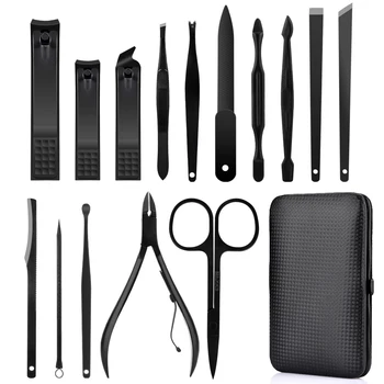 

15Pcs Manicure Pedicure Set Nail Clippers Stainless Steel Nail Kit Mens Grooming Kit with Black Leather Travel Case Tools