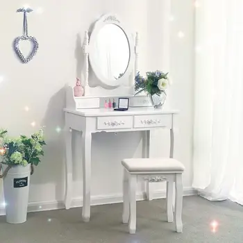 Beauty Dresser Table Set With Mirror Dressers Makeup Adjustable 4 Drawers Rubber Wood European With Stool Bedroom Furniture HWC 
Beauty Dresser Table Set With Mirror Dressers Makeup Adjustable 4 Drawers Rubber Wood European With Stool Bedroom Furniture HWC