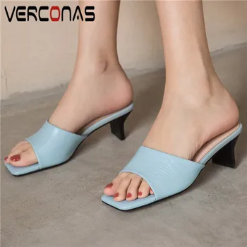 VERCONAS Women Slippers Thick Heel Genuine Leather High Quality Office Pumps Square Toe Sandals High Heeled Summer Shoes Woman
VERCONAS Women Slippers Thick Heel Genuine Leather High Quality Office Pumps Square Toe Sandals High Heeled Summer Shoes Woman