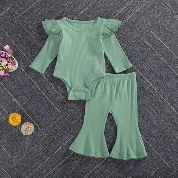 Baby Girls 2PCS Romper Set Solid Color Ruffle Long Sleeve Round Neck Button Closure Romper Elastic Band Bell-Bottom Long Pants
Baby Girls 2PCS Romper Set Solid Color Ruffle Long Sleeve Round Neck Button Closure Romper Elastic Band Bell-Bottom Long Pants