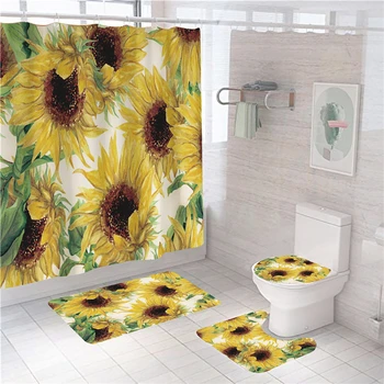 Shower Curtains Set 4PCS Non Slip Sunflower pattern Toilet Polyester Cover Mat Set Waterproof Bathroom Shower Curtains
Shower Curtains Set 4PCS Non Slip Sunflower pattern Toilet Polyester Cover Mat Set Waterproof Bathroom Shower Curtains