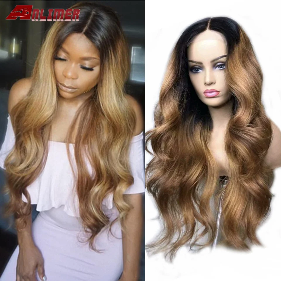 Фото Ombre Color 1B/27 Lace Front Human Hair Wigs Brazilian Remy Wig Pre Plucked Body Wave 13*4 With Baby | Шиньоны и парики