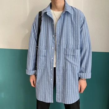 2020 Spring And Autumn New Couple Mid-length Striped Cotton Long-sleeved Shirt Fashion Casual Loose Jacket Coat M-2XL 
2020 Spring And Autumn New Couple Mid-length Striped Cotton Long-sleeved Shirt Fashion Casual Loose Jacket Coat M-2XL