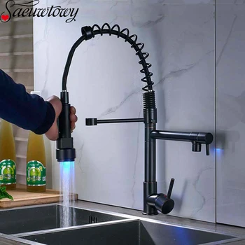 Led Light Deck Mounted 360° Rotating Kitchen Faucet Spring Pull Down Double Watering Can Black Kitchen Faucet Hot and Cold Water
Led Light Deck Mounted 360° Rotating Kitchen Faucet Spring Pull Down Double Watering Can Black Kitchen Faucet Hot and Cold Water