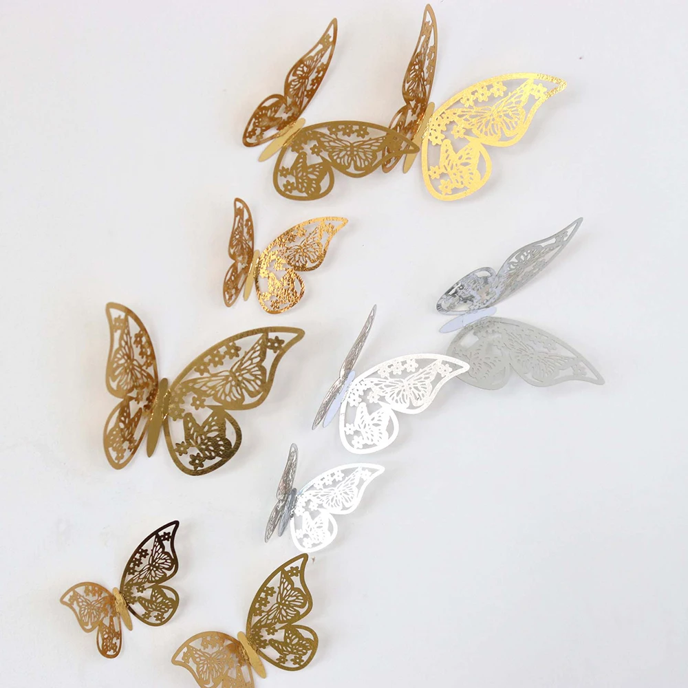 12pcs double-sided gold butterfly cutout 3D hollow butterfly wall sticker for home room party wedding decoration 
12pcs double-sided gold butterfly cutout 3D hollow butterfly wall sticker for home room party wedding decoration