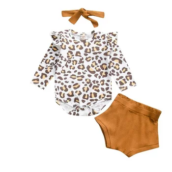 Baby Girl 0-24M Kids Cotton Long sleeve leopard print romper + Shorts + Headband 3PC Outfits 
Baby Girl 0-24M Kids Cotton Long sleeve leopard print romper + Shorts + Headband 3PC Outfits