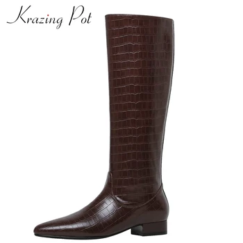 Krazing Pot new european style handmade stone pattern designer pointed toe thick low heel slip on convenient knee-high boots L53
Krazing Pot new european style handmade stone pattern designer pointed toe thick low heel slip on convenient knee-high boots L53