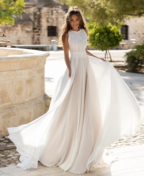 Chiffon Beach Wedding Dress 2020 Lace Boho Bride Dress Sexy Back Wedding Gown Custom Made Vestidos de novia 
Chiffon Beach Wedding Dress 2020 Lace Boho Bride Dress Sexy Back Wedding Gown Custom Made Vestidos de novia