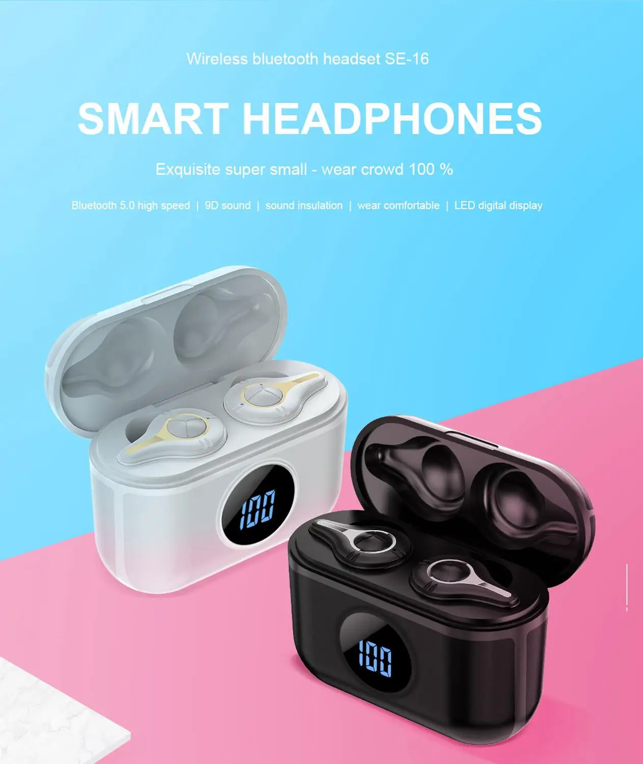TyRoq SE16 LED display TWS earbuds Wireless earphone Bluetooth 5.0 Small size In-ear earbud Wearing securely Long endurance
TyRoq SE16 LED display TWS earbuds Wireless earphone Bluetooth 5.0 Small size In-ear earbud Wearing securely Long endurance