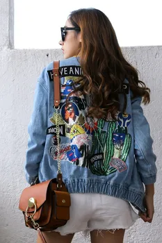 Fashionable casual holiday travel print denim jacket
Fashionable casual holiday travel print denim jacket