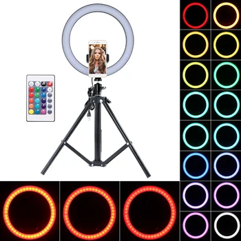 10" Selfie Ring Light with Remote Control 16-Color Camera Ring Light with Phone Holder and Tripod for Live Stream TikTok
10" Selfie Ring Light with Remote Control 16-Color Camera Ring Light with Phone Holder and Tripod for Live Stream TikTok