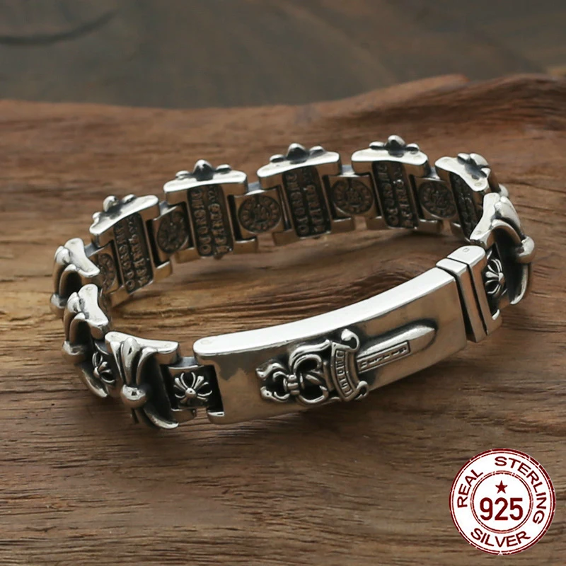 S925 sterling silver men's bracelet personality fashion classic jewelry retro punk style cross dagger shape 2018 new gift 
S925 sterling silver men's bracelet personality fashion classic jewelry retro punk style cross dagger shape 2018 new gift