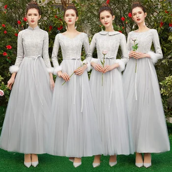 Gray Bridesmaid Dresses Pattern Formal A-Line Wedding Party Gowns V-Neck Full Sleeve Women Long Elegant Vestidos De Noiva R052
Gray Bridesmaid Dresses Pattern Formal A-Line Wedding Party Gowns V-Neck Full Sleeve Women Long Elegant Vestidos De Noiva R052