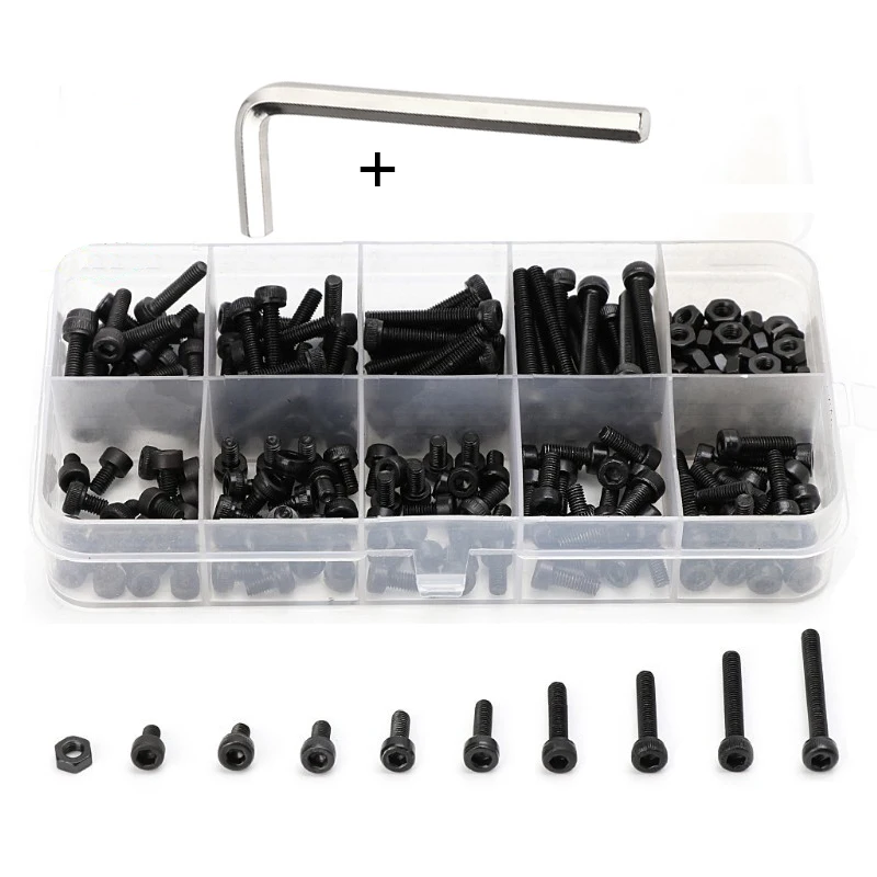 300pcs/set Black Din912 M2 M2.5 M3 Allen Bolt Hex Socket Round Cap Head Screw And Nut Assortment Kit Set
300pcs/set Black Din912 M2 M2.5 M3 Allen Bolt Hex Socket Round Cap Head Screw And Nut Assortment Kit Set