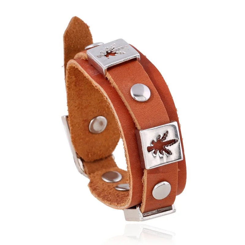 Charm Hollow Metal Maple Leaf Adjustable Bracelet Retro Charm Luxury Party Jewelry New Fashion Brown Woman Leather Bracelet
Charm Hollow Metal Maple Leaf Adjustable Bracelet Retro Charm Luxury Party Jewelry New Fashion Brown Woman Leather Bracelet