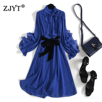 2020 New Spring Runway Dress Designers Women's Fashion Bow Collar Ruffles Sleeves Lace Up Solid Blue Casual Chiffon Dresses Blue
2020 New Spring Runway Dress Designers Women's Fashion Bow Collar Ruffles Sleeves Lace Up Solid Blue Casual Chiffon Dresses Blue