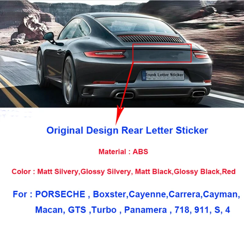 Car Letter Emblem Covers Sticker Auto Rear Trunk Decal for Cayenne Macan Cayman Boxster Gts 911 718 Turbo Number Label
Car Letter Emblem Covers Sticker Auto Rear Trunk Decal for Cayenne Macan Cayman Boxster Gts 911 718 Turbo Number Label