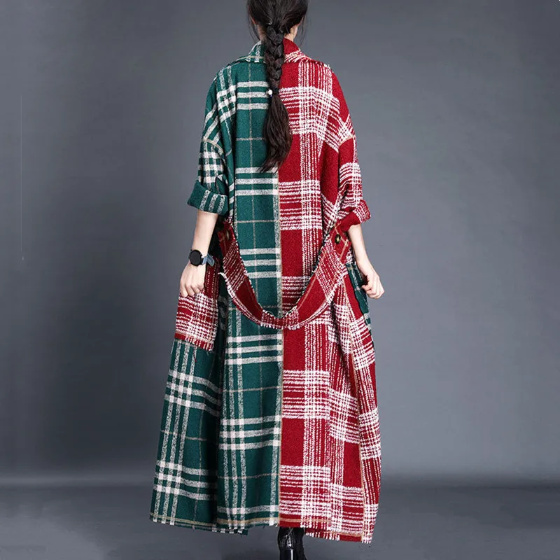 Autumn And Winter Large Size Women's Retro Original Splicing Edging Woolen Coat Loose Long Lattice Windbreaker
Autumn And Winter Large Size Women's Retro Original Splicing Edging Woolen Coat Loose Long Lattice Windbreaker