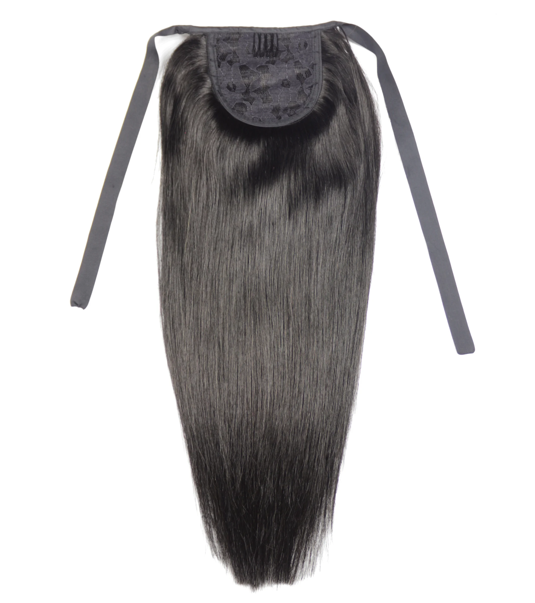 

ZZHAIR 100% Brazilian Human Remy Hair Extensions 16"-20" Ribbon Ponytail 60g Horsetail Clips In Natural Straight