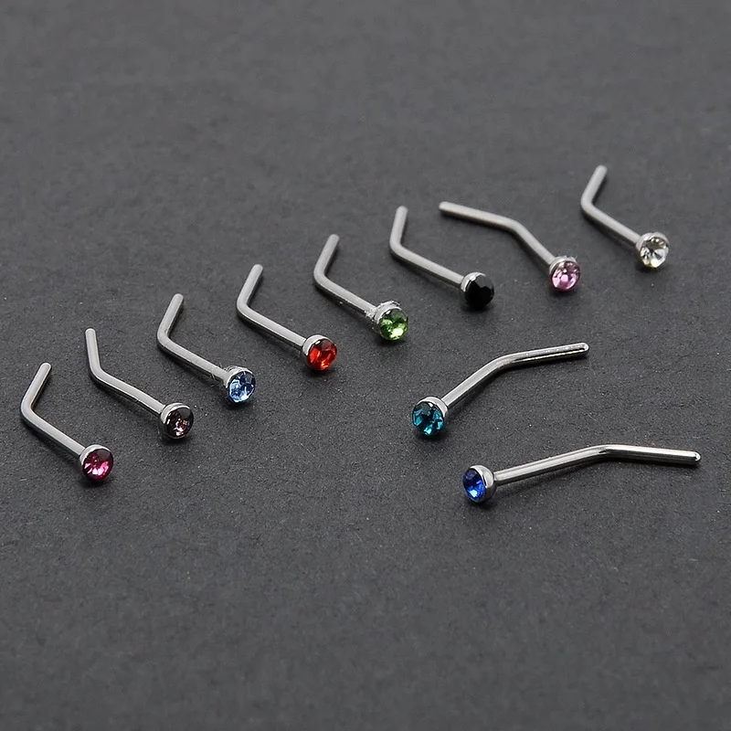 Фото 10 Piece/pack 1.8mm Crystal Bent Nose Nail Stainless Steel Ring Body Piercing Jewelry | Украшения и аксессуары