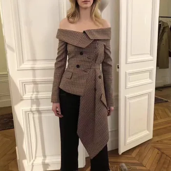 Plaid Irregular Off Shoulder Women Blazer Single Breasted Fake Pockets Lady Coat Autumn New Asymmetrical Jacket Individual
Plaid Irregular Off Shoulder Women Blazer Single Breasted Fake Pockets Lady Coat Autumn New Asymmetrical Jacket Individual
