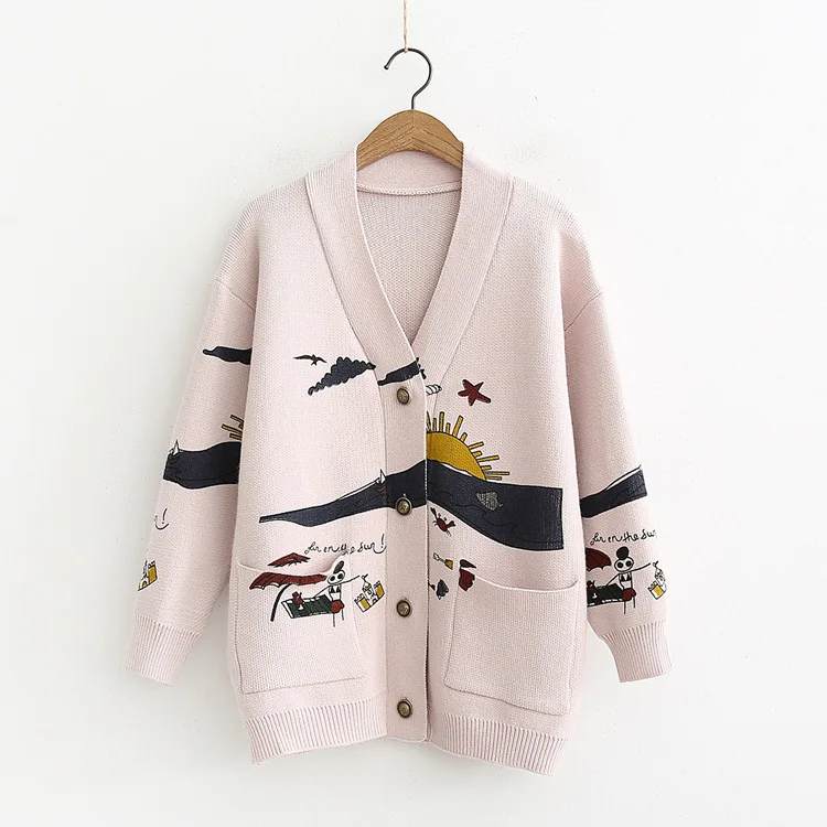 FREE SHIPPING Sweater Cardigan Cute Print JKP4368 FREE SHIPPING Sweater Cardigan Cute Print JKP4368