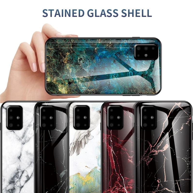 Мраморный стеклянный чехол для телефона Samsung A71 A51 4G A41 A21 A01 задняя крышка Galaxy A81 A91