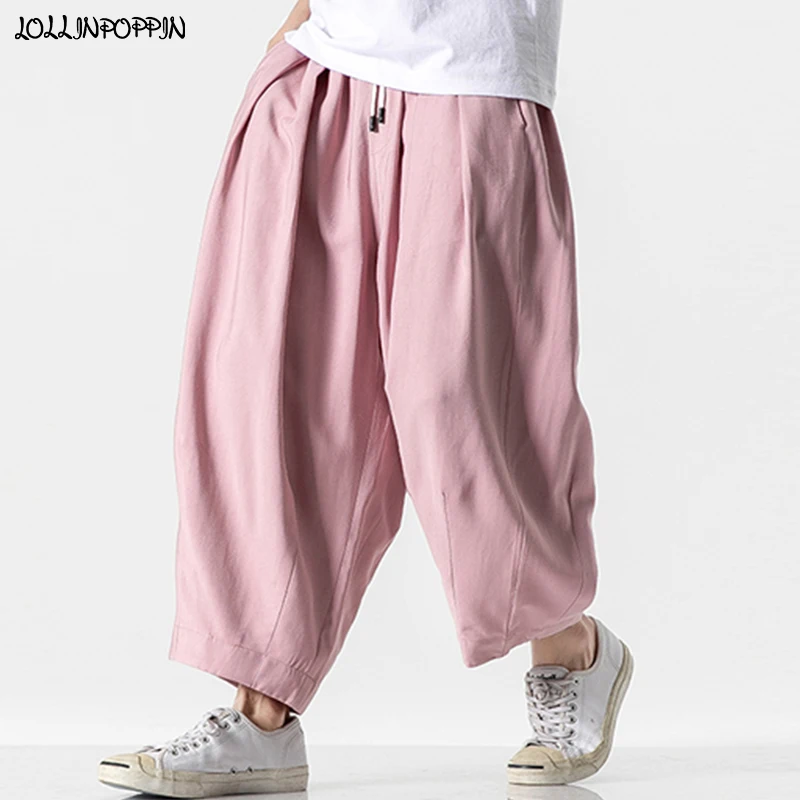 Men Wide Leg Loose Linen Pants Elastic Waist 2020 Spring Cotton & Linen Ankle-Length Pink Trousers Plus Size Man Casual Patns Men Wide Leg Loose Linen Pants Elastic Waist 2020 Spring Cotton & Linen Ankle-Length Pink Trousers Plus Size Man Casual Patns