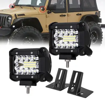 4INCH LED WORK LIGHT OFFROAD DRIVING LAMP 12V 24V + A-PILLAR MOUNTING BRACKET HOLDER FOR JEEP WRANGLER JK 2007-2017