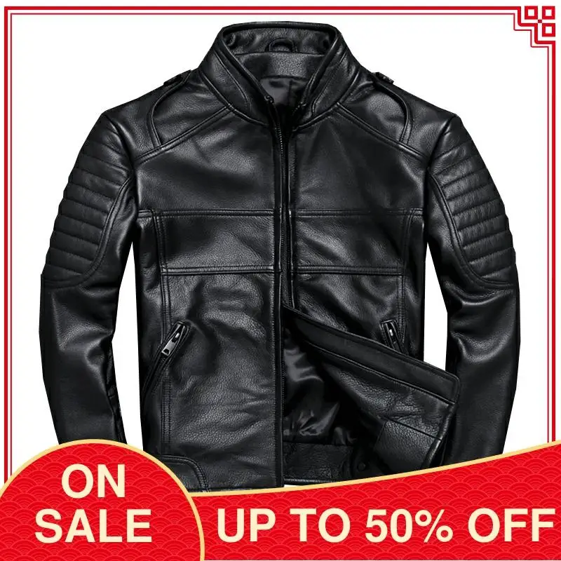 2020 Black Biker's Style Leather Jacket Men Large Size 5XL Stand Collar Genuine Cowhide Autumn Slim Fit Short Motorcycle Coat
2020 Black Biker's Style Leather Jacket Men Large Size 5XL Stand Collar Genuine Cowhide Autumn Slim Fit Short Motorcycle Coat