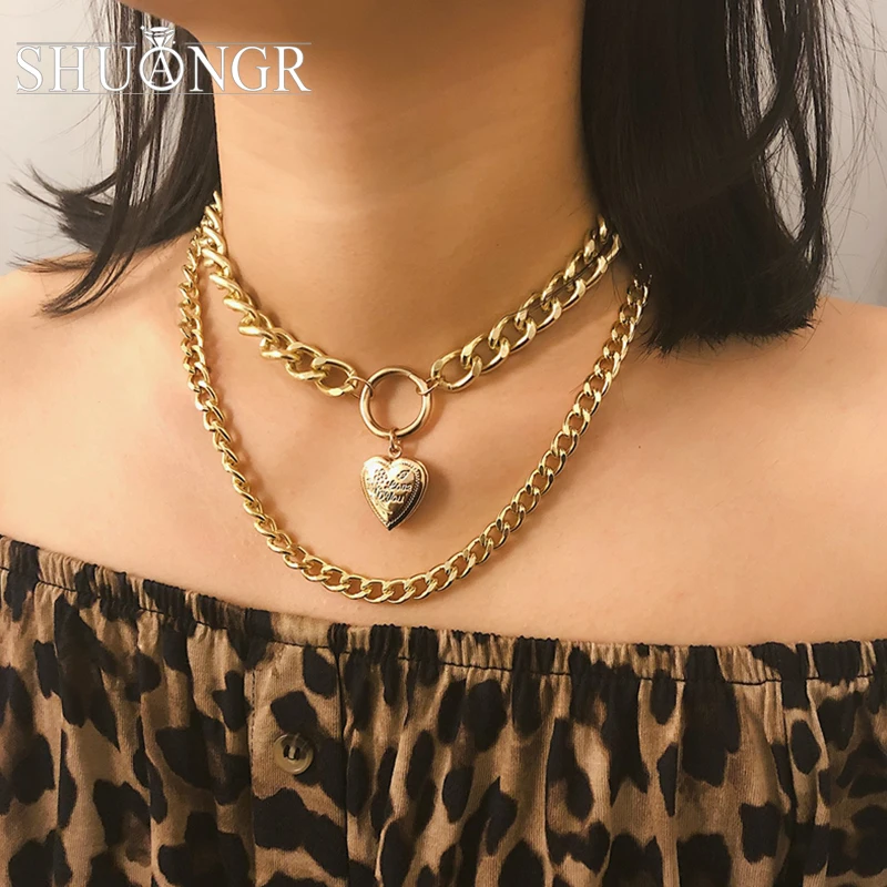 SHUANGR Heart Pendant Necklace Charm Chunky Collar Choker Necklace For Women Gold Sliver Color Girls Chain Jewelry Summer Bijoux
SHUANGR Heart Pendant Necklace Charm Chunky Collar Choker Necklace For Women Gold Sliver Color Girls Chain Jewelry Summer Bijoux