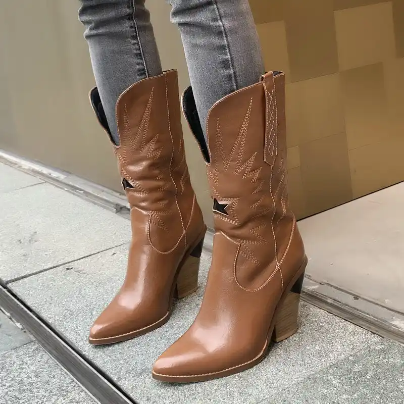 Pointed Toe Wedge Heel Western Boots 