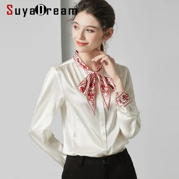 SuyaDream Women Solid Blouses 100% Silk Satin 2020 Spring Long Sleeved Printed Bow Collar White Black Office Blouse Shirt 
SuyaDream Women Solid Blouses 100% Silk Satin 2020 Spring Long Sleeved Printed Bow Collar White Black Office Blouse Shirt